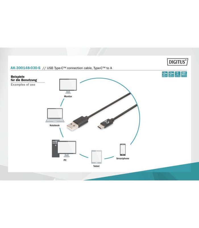 Cable USB-A / USB-C 3m 2.0