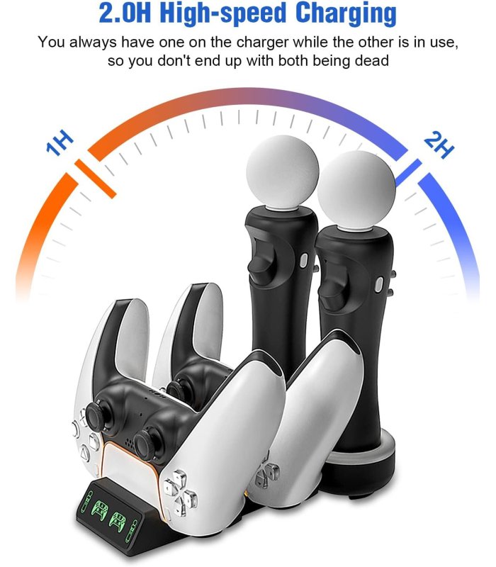 Charging Dock Quad Stand for 2 PS5 Controllers and for 2 PSVR Move controllers