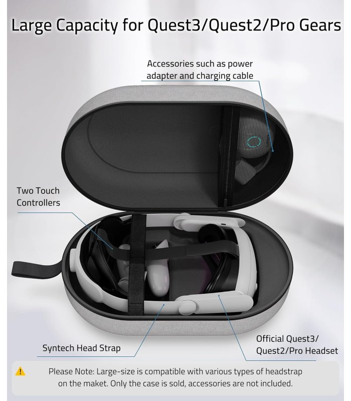 Syntech Hard Case Large piemērots Meta/Oculus Quest 2 / 3 /PICO 4 VR ar Elite Strap