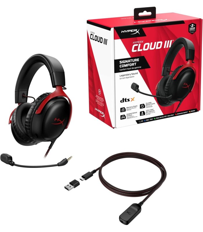 HyperX Cloud III juhtmega mängupeakomplekt, must / punane arvutile / PS5 / Xboxi seeria X|S