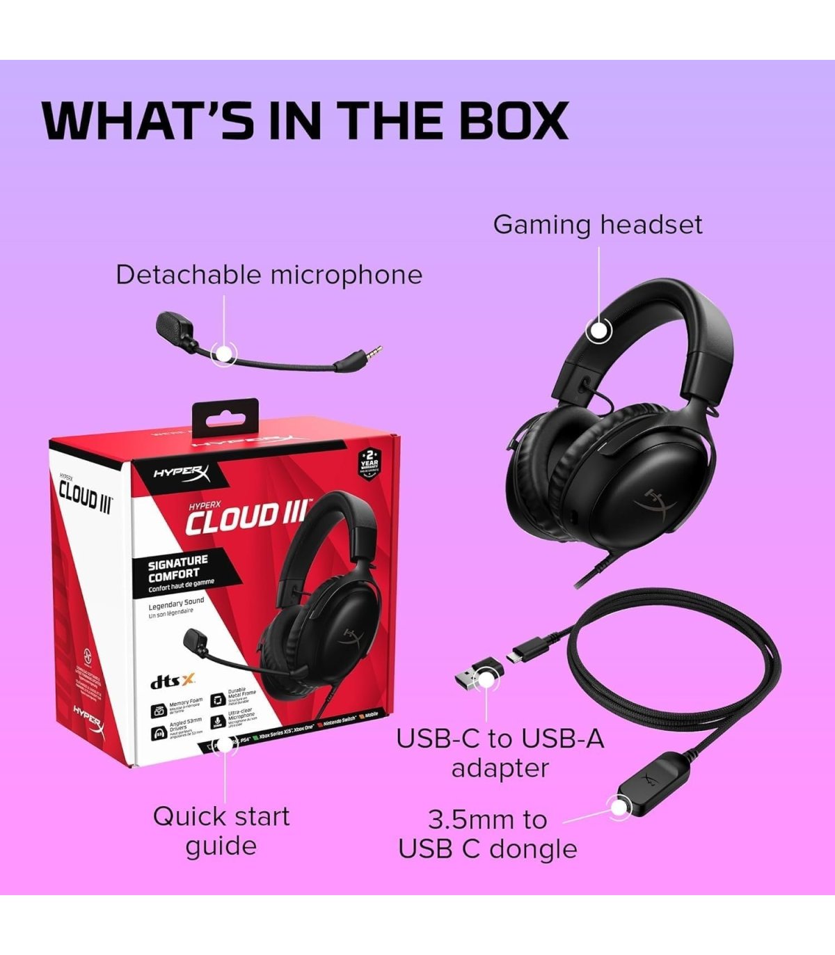 Pirkt HyperX Cloud III vadu spēļu austiņas, melnas personālajam datoram/PS5/Xbox sērija X|S Lieliska cena