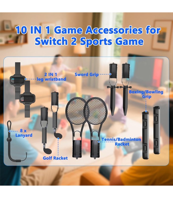Buy HEYSTOP 10 in 1 Nintendo Switch Sports Accessory Set: Joy-Con Tennis Rackets, Golf Clubs, Leg Straps and Other Accessories for Great Price