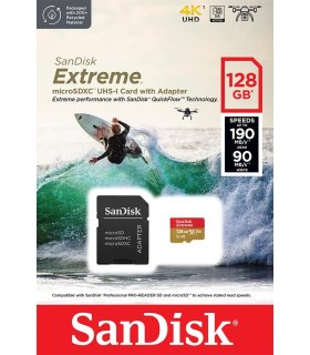 Atminties kortelė SanDisk Extreme MicroSDXC UHS-I 128Gb 190MB/s SDSQXAA-128G-GN6AA