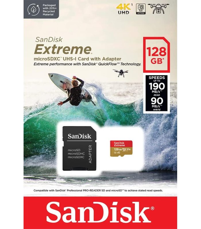 Osta Memory card with SD adapter SanDisk Extreme MicroSDXC UHS-I 128Gb 190MB/s SDSQXAA-128G-GN6AA Hea hind