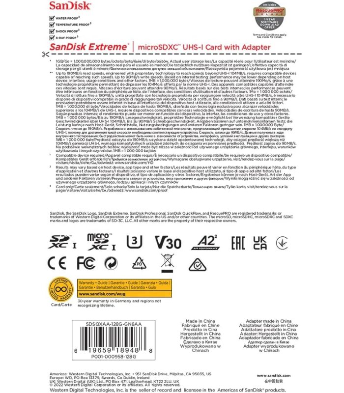 Osta Memory card with SD adapter SanDisk Extreme MicroSDXC UHS-I 128Gb 190MB/s SDSQXAA-128G-GN6AA Hea hind