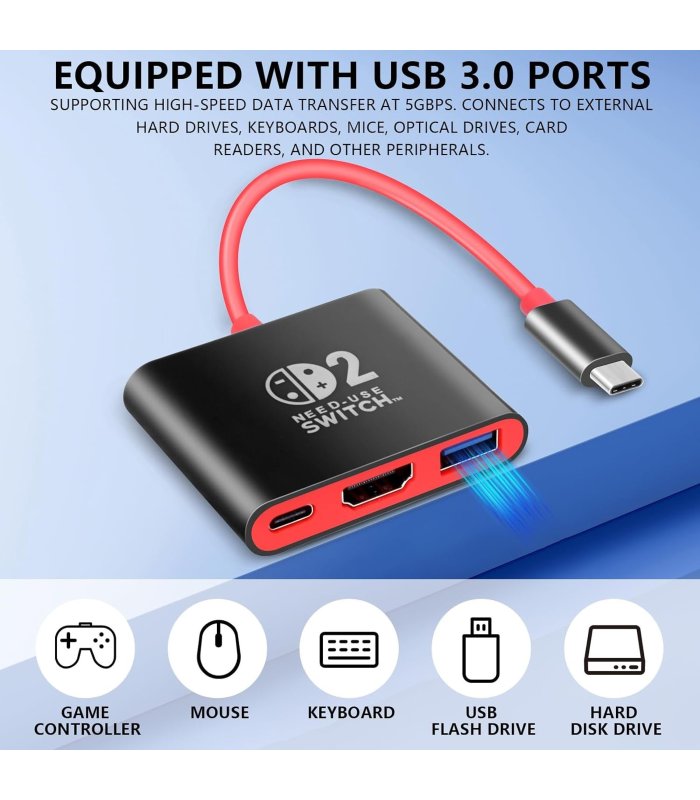 Buy 3-in-1 USB-C adapteris Nintendo Switch 2 / OLED / Switch 4K HDMI, USB 3.0, PD 100W, juodas for Great Price