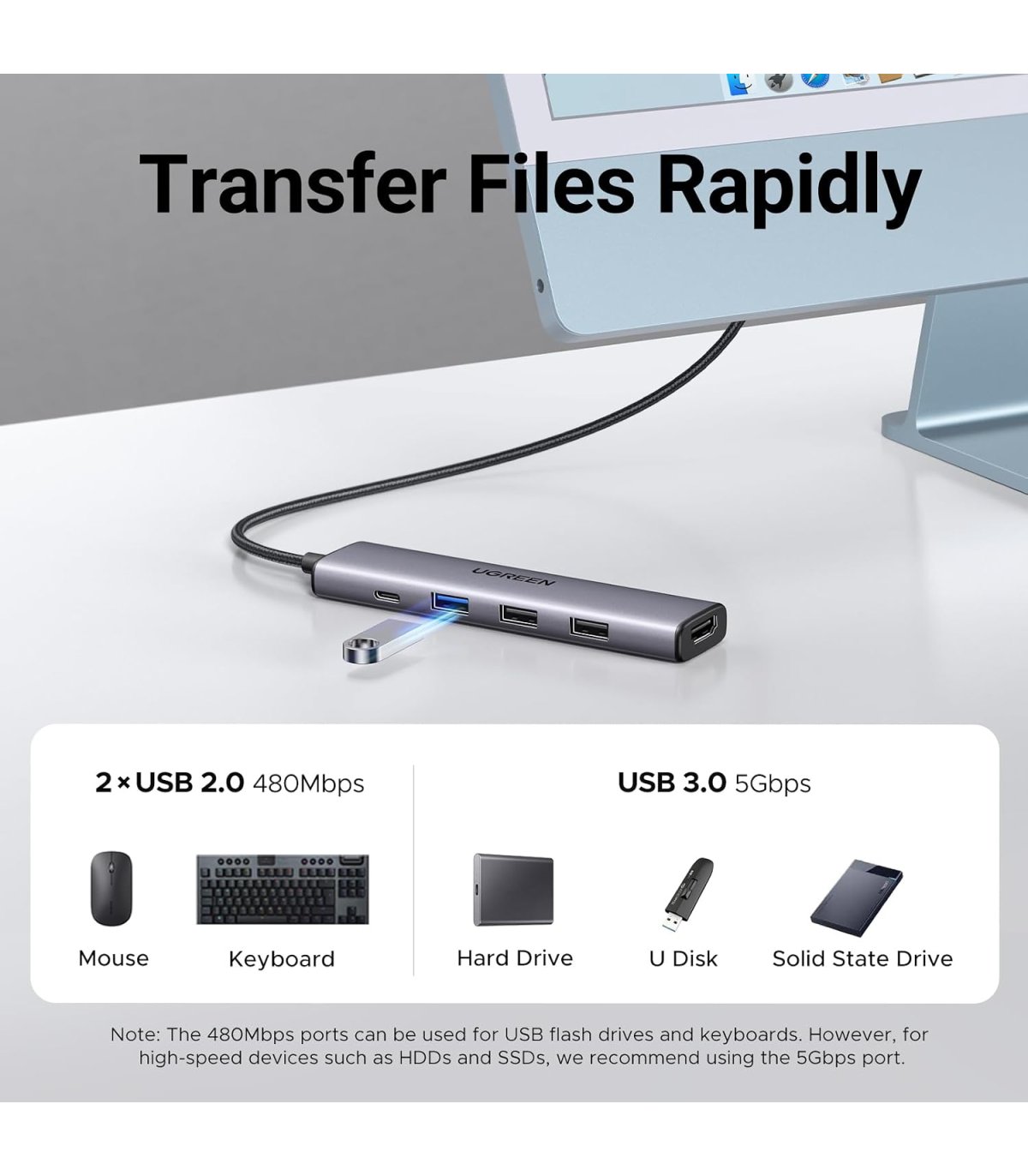 Įsigykite UGREEN Revodok USB-C hub, 5Gbps, 4K HDMI, PD 100W, 3x USB-A Gera Kaina 