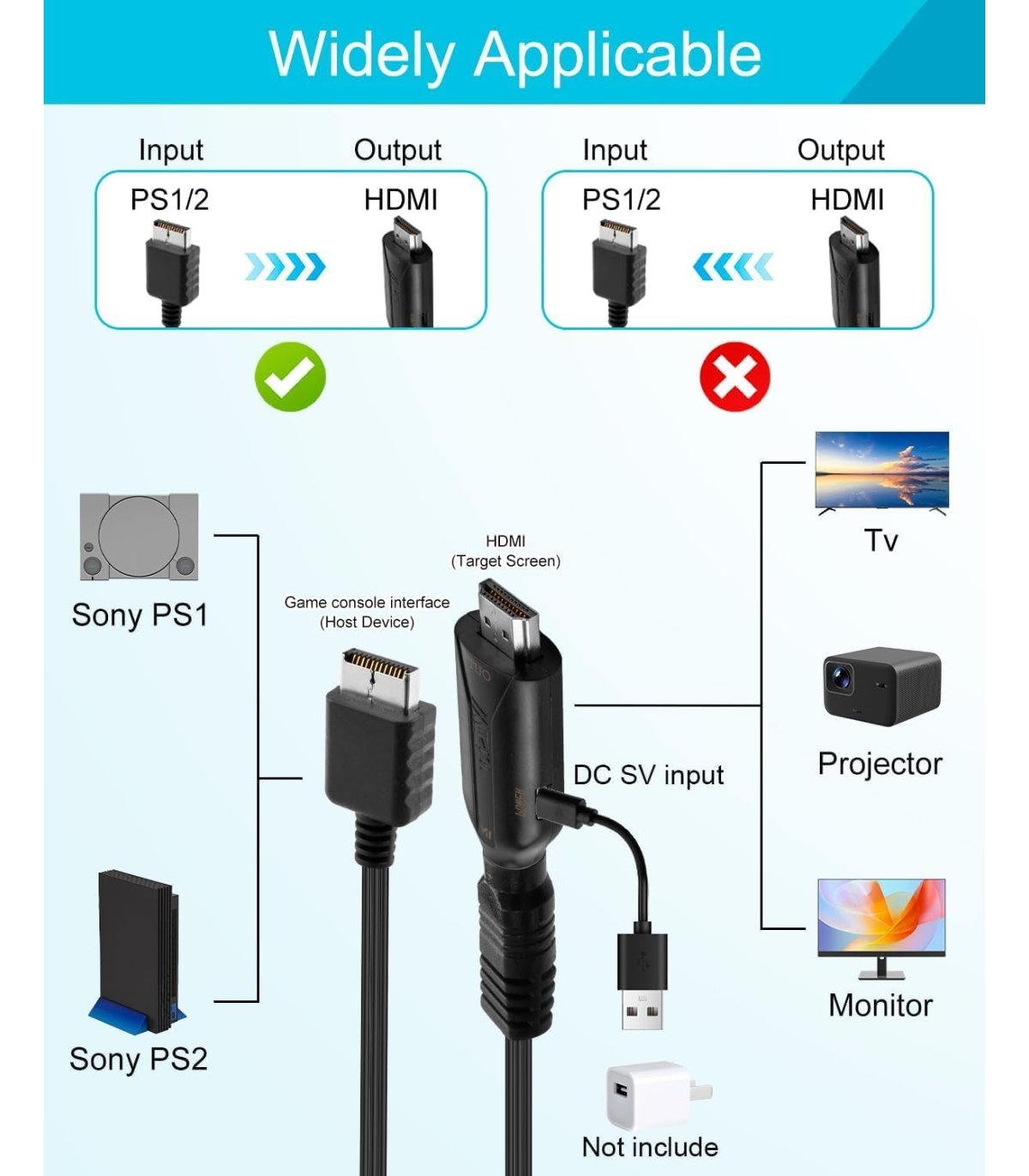 Osta KeyQueen PS1/PS2 HDMI adapter 1080P must Hea hind